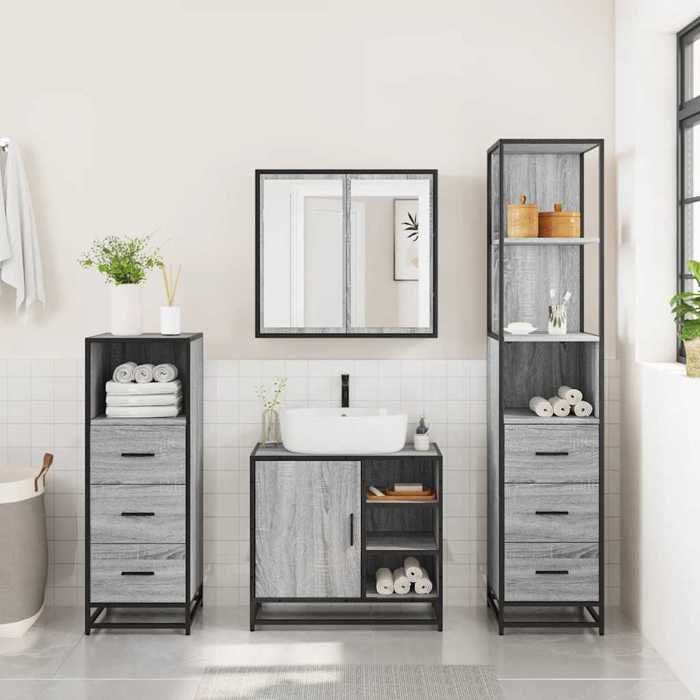 VidaXL Ensemble de meubles de salle de bain 4 pcs sonoma gris, armoire de salle de bain, armoire de rangement de toilette, 3301268