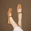 Fashion 2025 NEW Spring Women Pumps Square Toe Low Heel Shoes Sheepskin Suede Shoes for Women Concise Belt Buckle Mary Janes Shoes