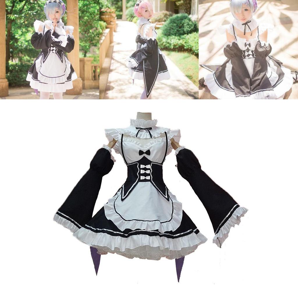 Hajimeru Rezero Kara Lsekai Seikatsu Gemelle Ramrem Vestito da Cameriera Costume Cosplay