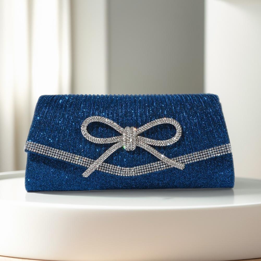 Glitter Rhinestone Shoulder Bag Women Clutch Purse Bow Handbag Adjustable Strap Wedding Party Prom Purse