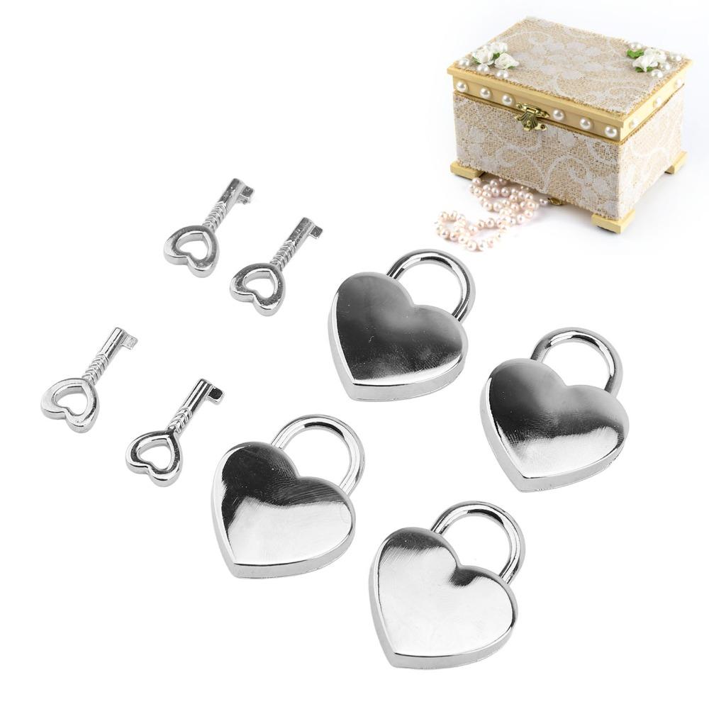 4sets Metal Mini Padlock with Key Silver Diary Lock Decorative Love Lock For Jewelry Box