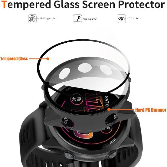 Compatible for Garmin Forerunner 570 Case with Dust Plug, Lamshaw Case with Tempered Glass Screen Protector + Dust Plug Compatible with Garmin