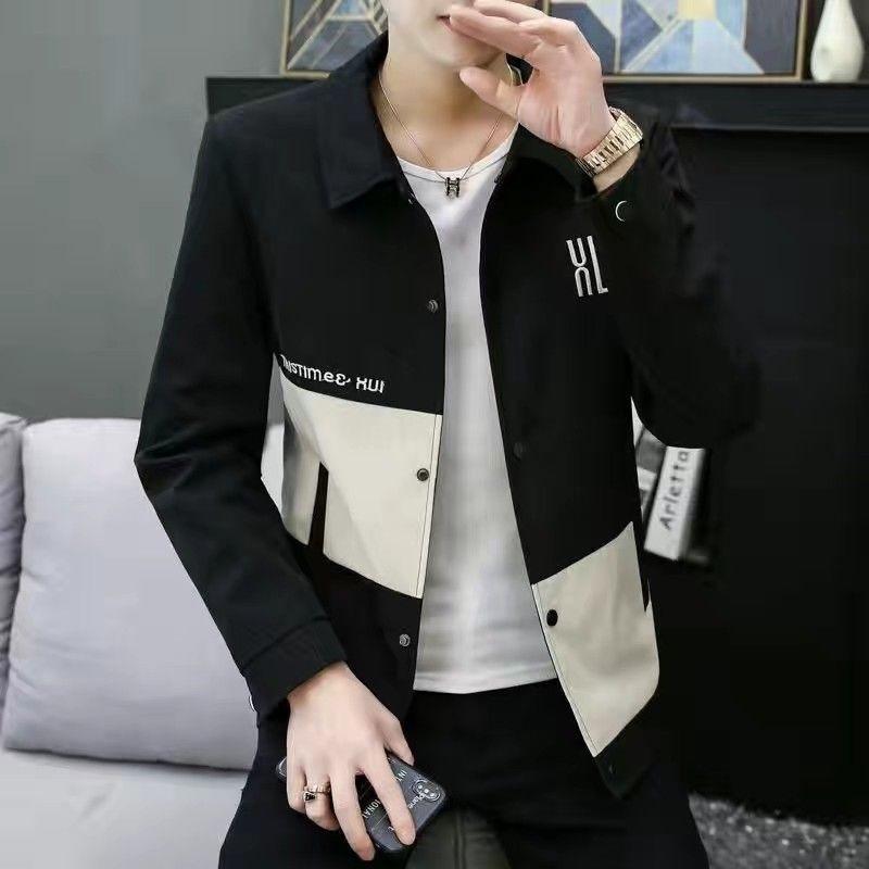 New Coat Men's Spring and Autumn Trendy Slim Korean Style Handsome Lapel Jacket Simple and Versatile Casual