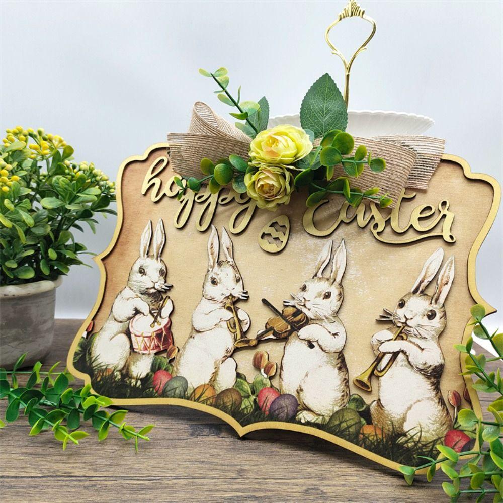 Wooden Easter Decoration Hanging Creative Wall Hanging Pendant Door Hanging  Background Layout