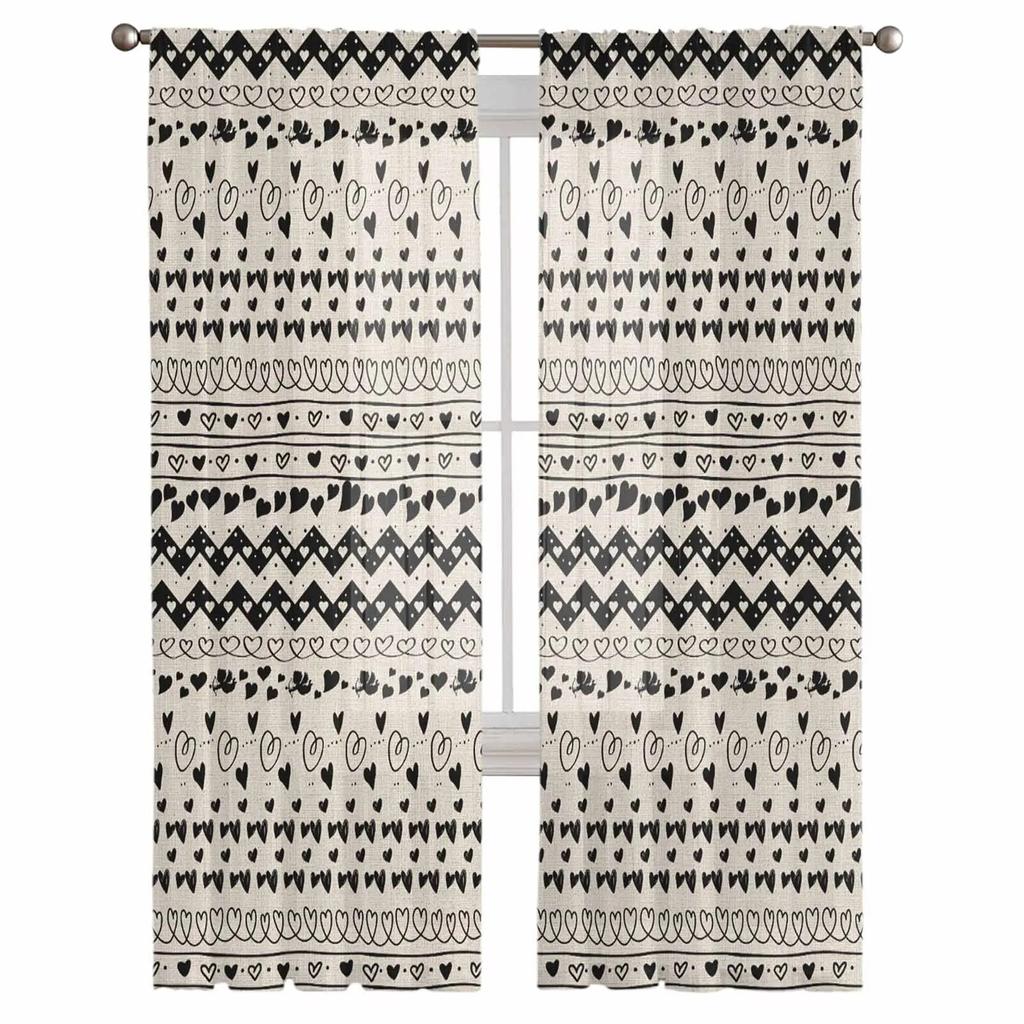 Love Simple Bohemian Tulle Curtains for Living Room Sheer Curtain for Bedroom Kitchen Blinds Voile Curtains