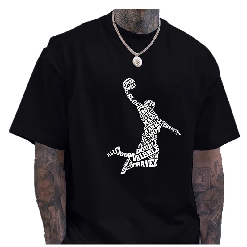 Summer Casual Short Sleeve Tee Shirt For Men Play Basketball  Letter Print Breathable Comfortable Tees Tops