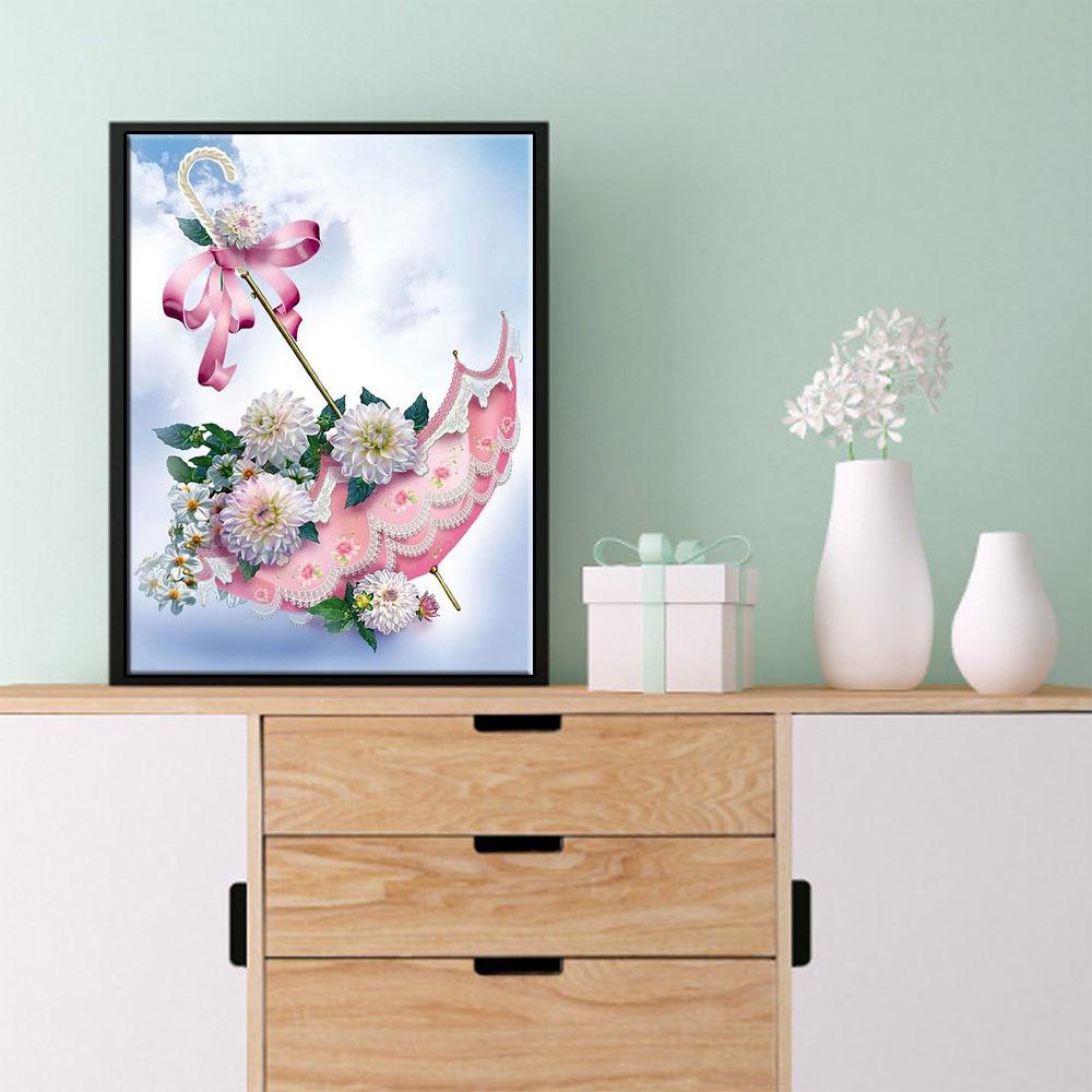 5D Diy Diamant Pictură cu flori și umbrelă Set cusături de cruce Broderie cu diamante Mozaic Artă Imagine cu strasuri Decor Cadou