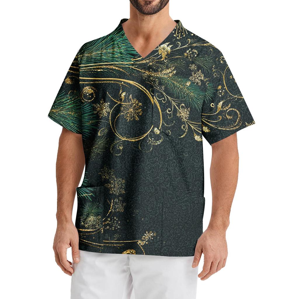 Bedrucktes kurzärmliges Herren-Arbeitsbluse mit V-Ausschnitt und Brusttasche für Pfleger