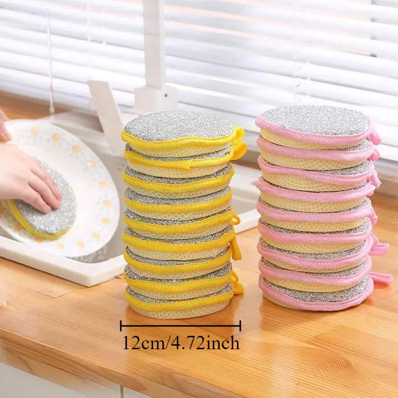 3/5/10pcs Double-sided sponge cleaning kitchen dish sponge brush household cleaning rag non-greasy scouring pad steel ball
