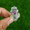 Natural Ruby Zoisite Stackable Flower Adjustable Ring 925 Silver For Women