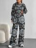 Broken Flowers European And American Autumn And Winter Casual Long-Sleeved Suit Women'S Hooded Sweater Trousers Two-Piece Set