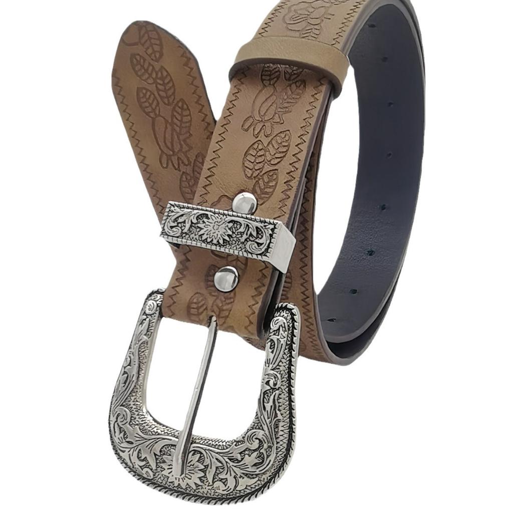 Spice Girl Brown Texture Niche Pin Buckle Belt Women'S Belt Print Pattern Belt Unisex