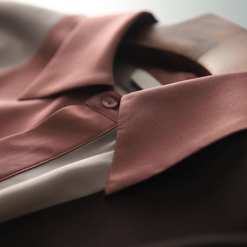Elegant Vintage Long Sleeve Women Blouses Fall Hit Color Lapel Neck Loose Work Shirt Full Button Woman Clothing M-3XL