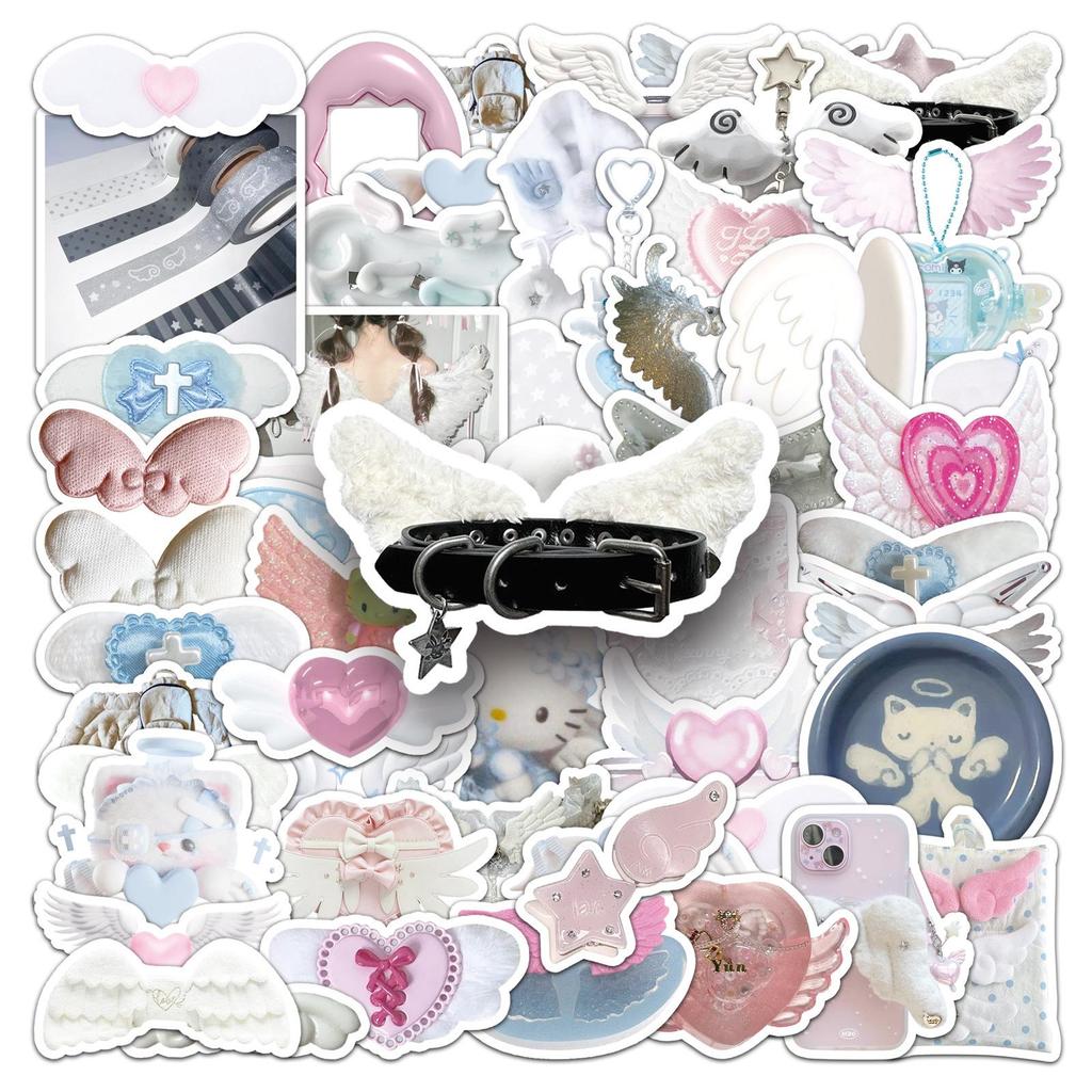 50 PCS Waterproof INS Style Girly Heart Wings Cartoon Stickers for DIY Notebook & Tea Cup Decoration
