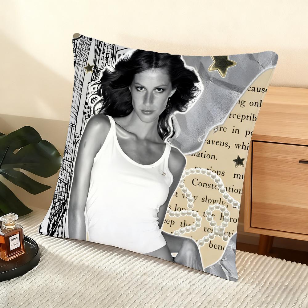 Cushion Cover Silky Short Plush Home Sofa Cushion Cover - Invisible Zipper Home Decoration Gisele Bundchen Model