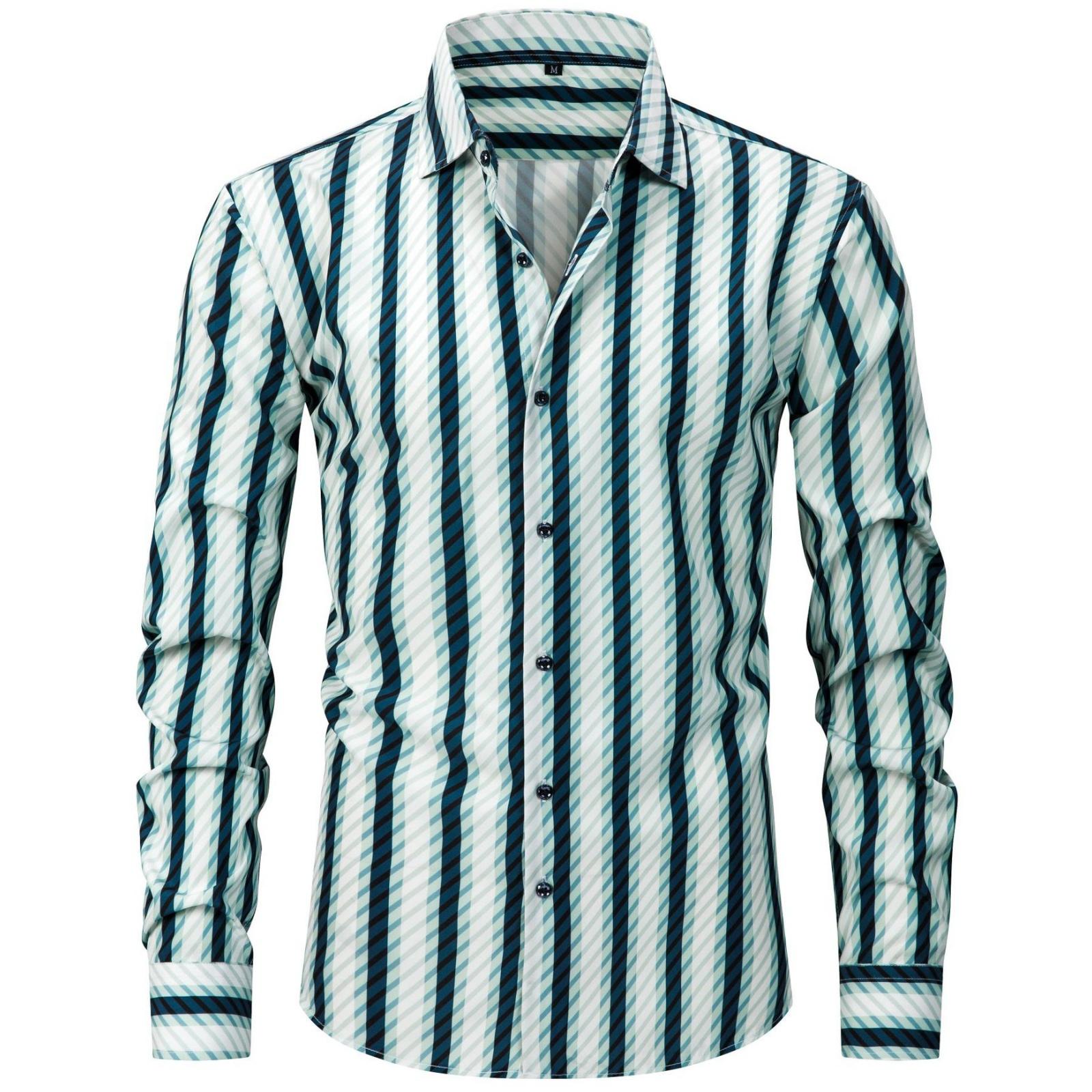 

Мужская эластичная клетчатая полосатая рубашка с длинным рукавом большого размера, мужская рубашка на пуговицах светлого цвета с квадратным воротником и цифровой печатью XL
