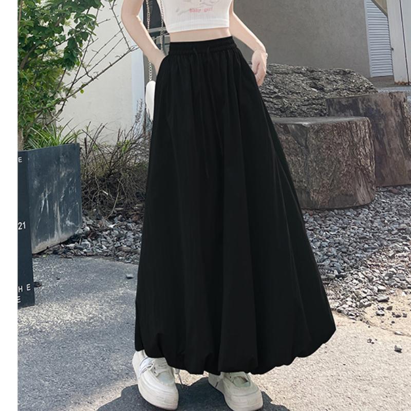 Grauer flauschiger Blütenknospenrock für Damen im Sommer Dünner Eisseiden-Laternenrock Hohe Taille Schlank A-Linien-Midirock