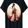 Samurai Girl Vintage Retro Sakura Cherry Blossom T-Shirt(337)