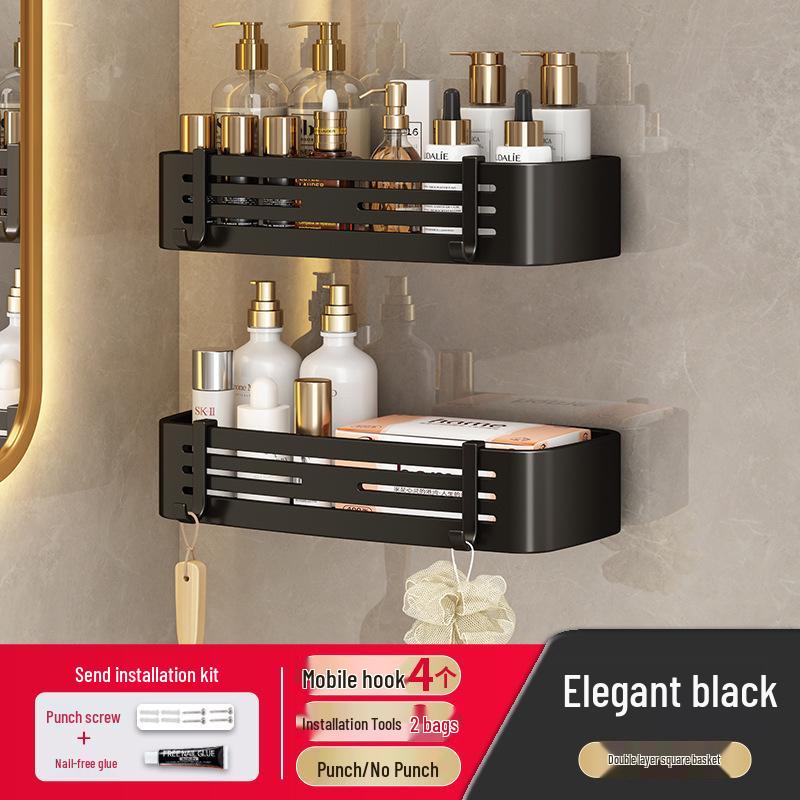 Gunmetal No-Drill Triangular Bathroom Shelf - Space Aluminum Corner Storage Basket