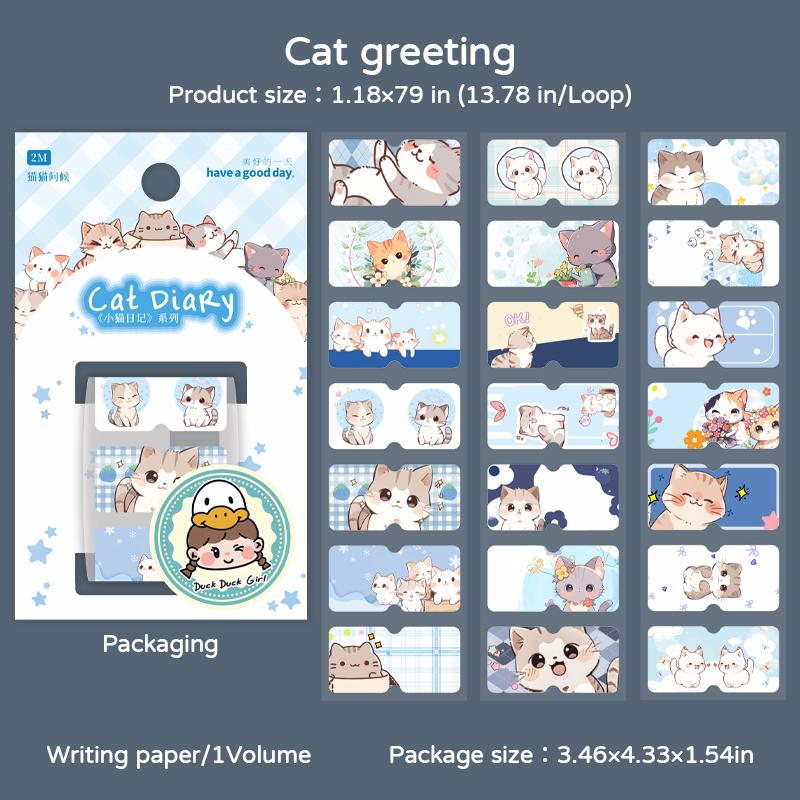 1 Roll Kawill Cartoon Kitten Scrapbook Journal Sticker Sweet Cat Stationery Label Seal Sticker DIY Decor For Student Supplies