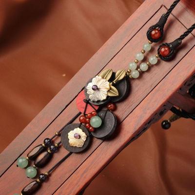 Styl Etniczny Kreatywna Turkusowa Drewniana Biżuteria Naszyjnik z Frędzlami Vintage Jadeitowy Długi Łańcuszek do Swetra Bohemian Drewniany Naszyjnik z Wisiorkiem