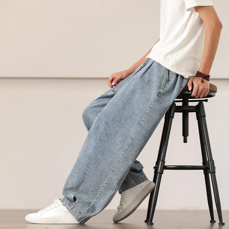 2025 Spring Men Vintage Denim Pants Men Korean Fashion Wide Leg Pants Male High Street Casual Straight Trousers Y2K Blue Jeans