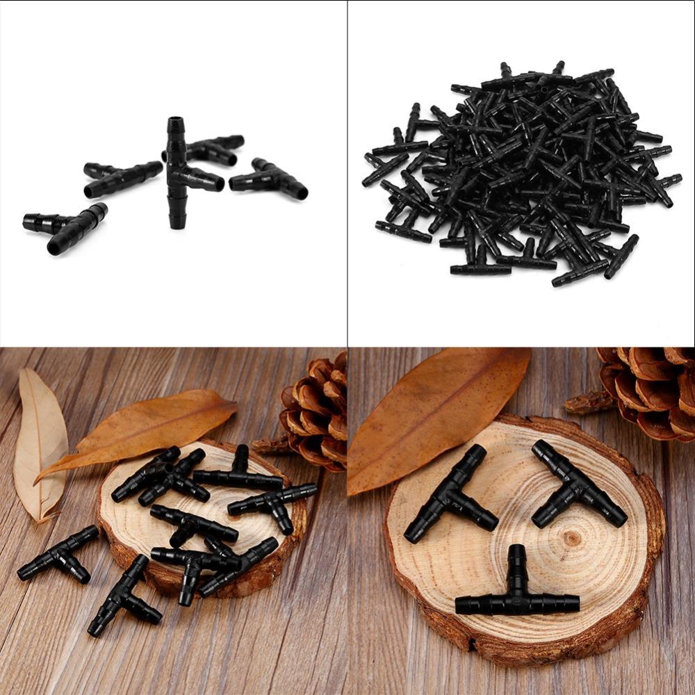 100PCS 4/7 Mm Tee Connector Leak-Proof Black Drip Irrigation Connector Easy To Install Plastic Hose Connector Garden Irrigation