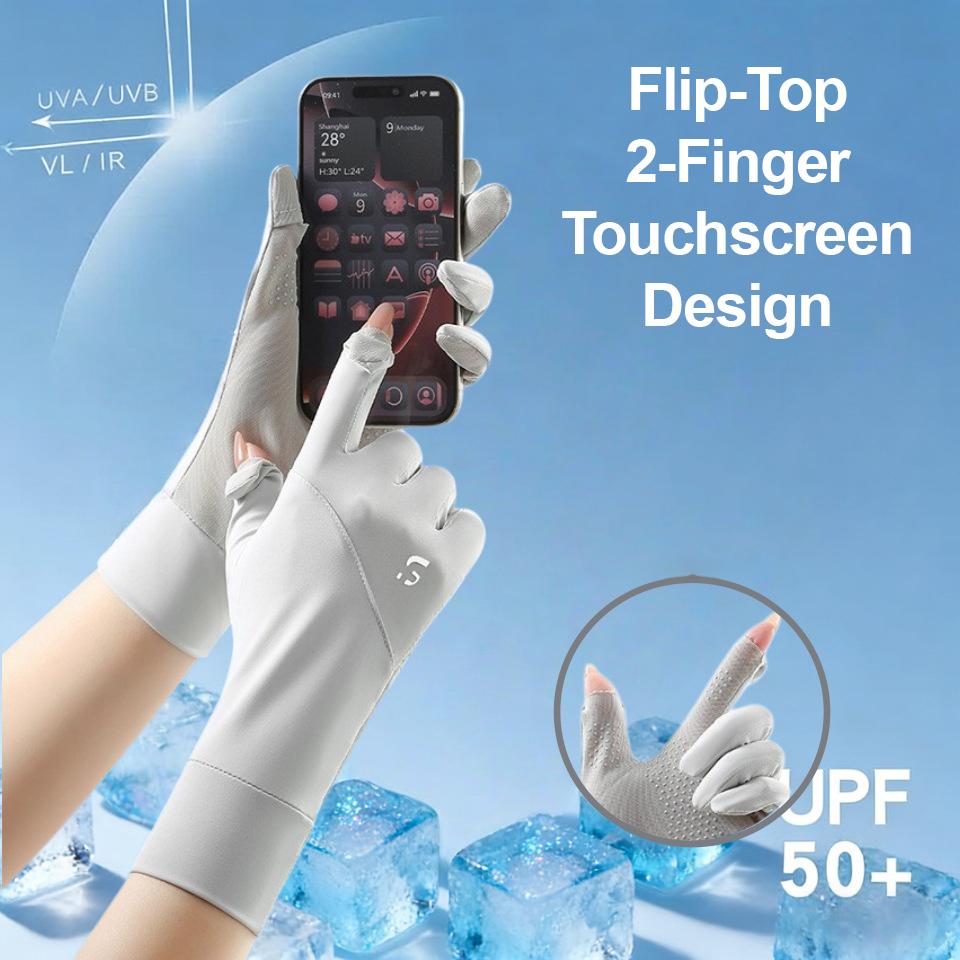 UV Protection Gloves Ice Silk Driving Summer Cycling Flip-Top Touchscreen Anti-Slip Breathable Mesh Long Stretchable Sun Gloves