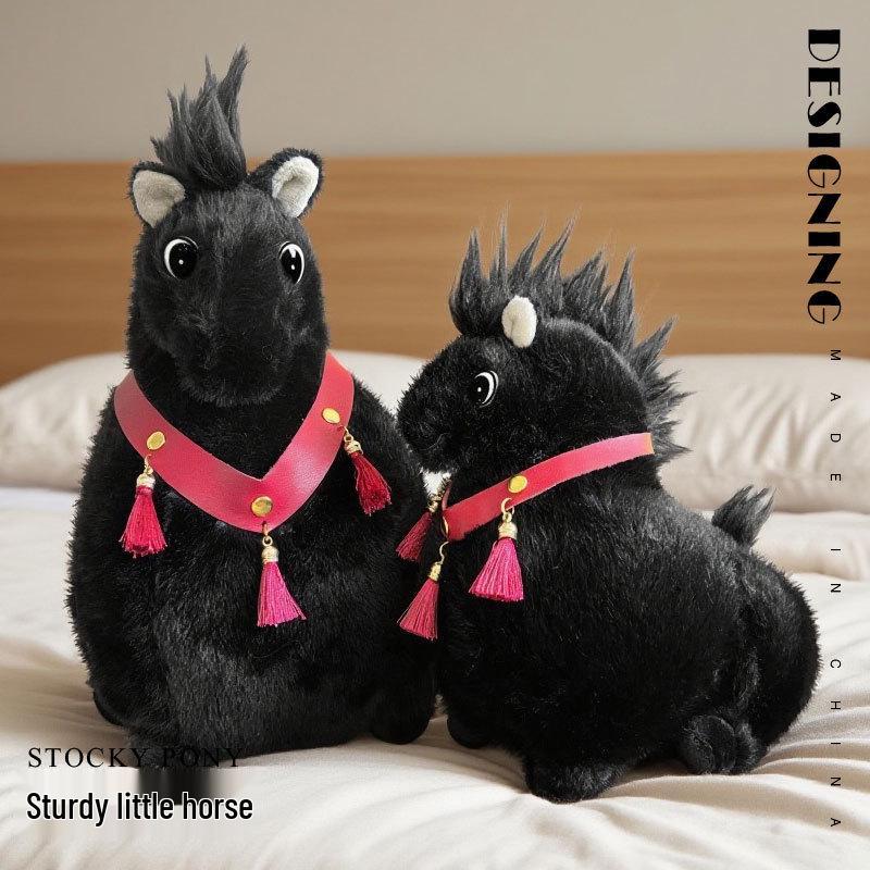 Sturdy Plush Toy Horse in White, Black, and Brown