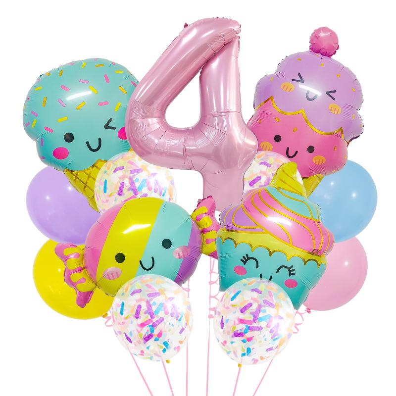 New Candy Ice Cream Balloon Set Baby Birthday Party Photo Props 32-Inch Pink Digital Scene Arrangement