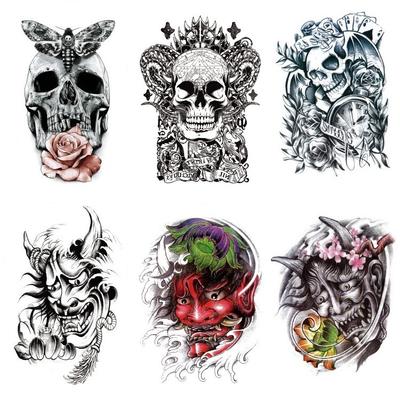 Ukiyo-E Painted Skull Prajna Tattoo Sticker Wake-Up Meaning Flower Arm Half Arm Water Transfer Waterproof Tattoo Sticker
