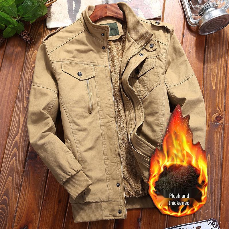 Men's Winter Plus Velvet Thickened Pure Cotton Military Jacket