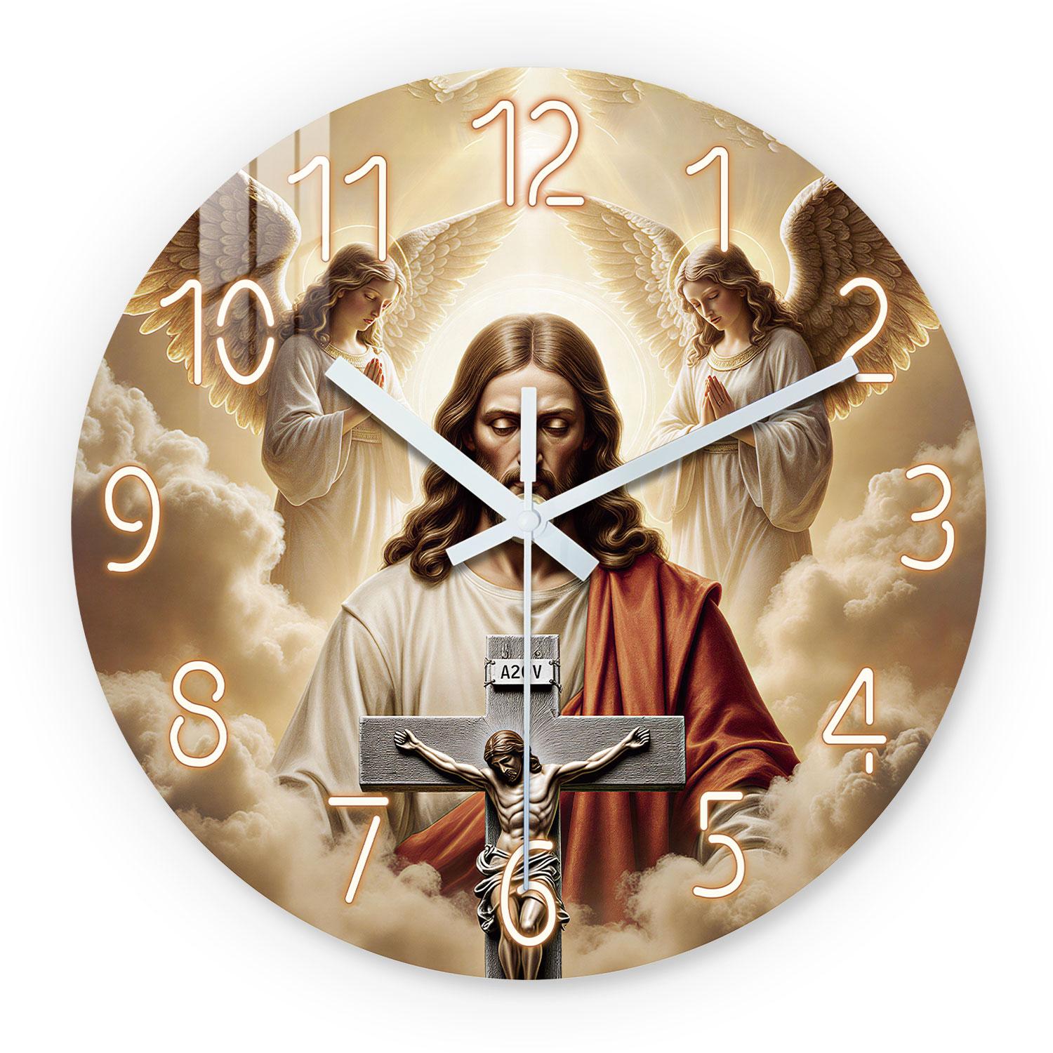 High-Quality Jesus High-Quality Angel High-Quality Religious High-Quality Pattern High-Quality Wooden High-Quality Wall High-Quality Clock (as the picture,10Inch)