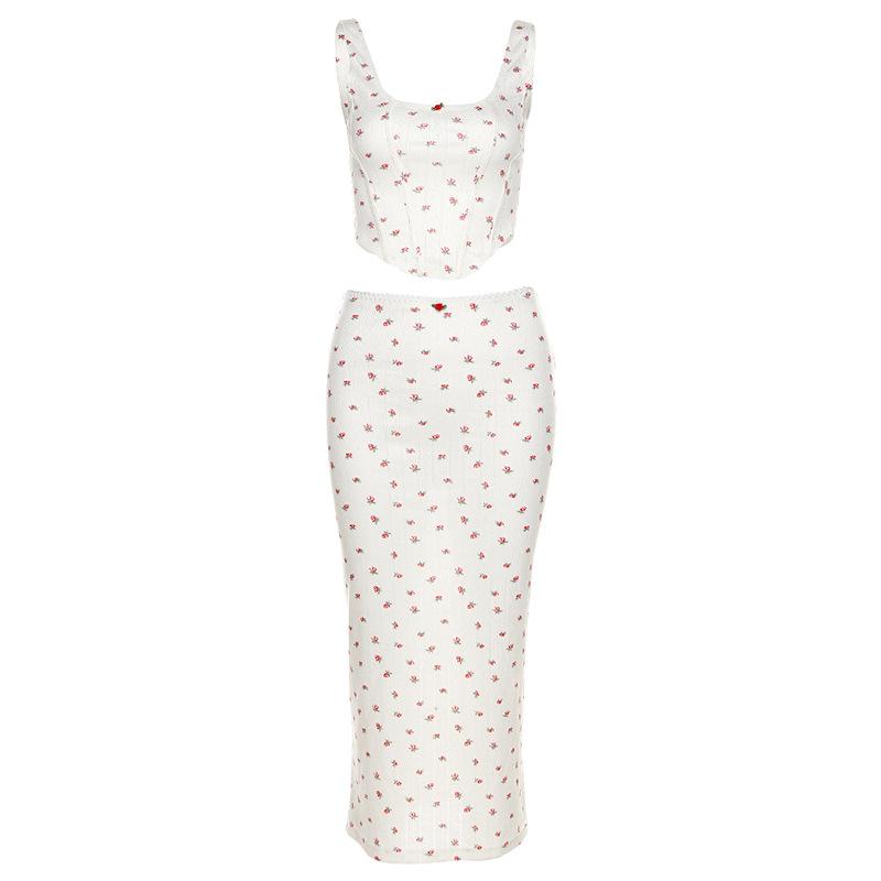 Spring and Summer New Women's Fashion Suspenders Printed Small Vest Slim Hip Skirt Suit Women