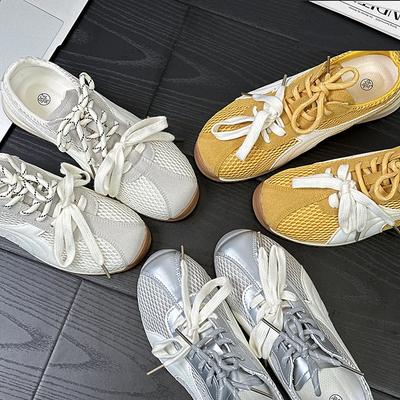 9 Soft Bottom, Light and Breathable Mesh, Female Contrasting Color Lace-up, Casual Versatile College, Ugly and Cute