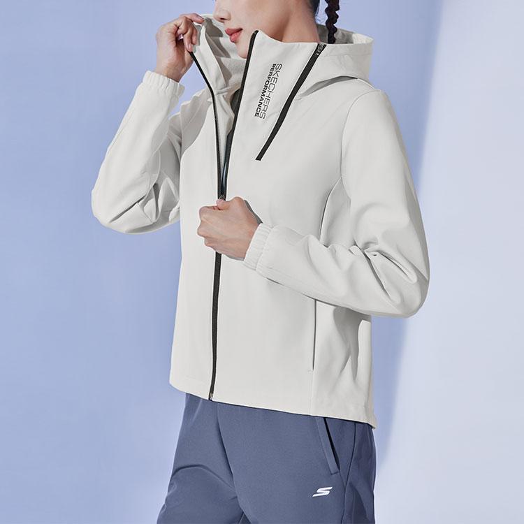 Skechers Letter Zipper Hooded Jacket Women jackets Tofu-White P423W152-0211