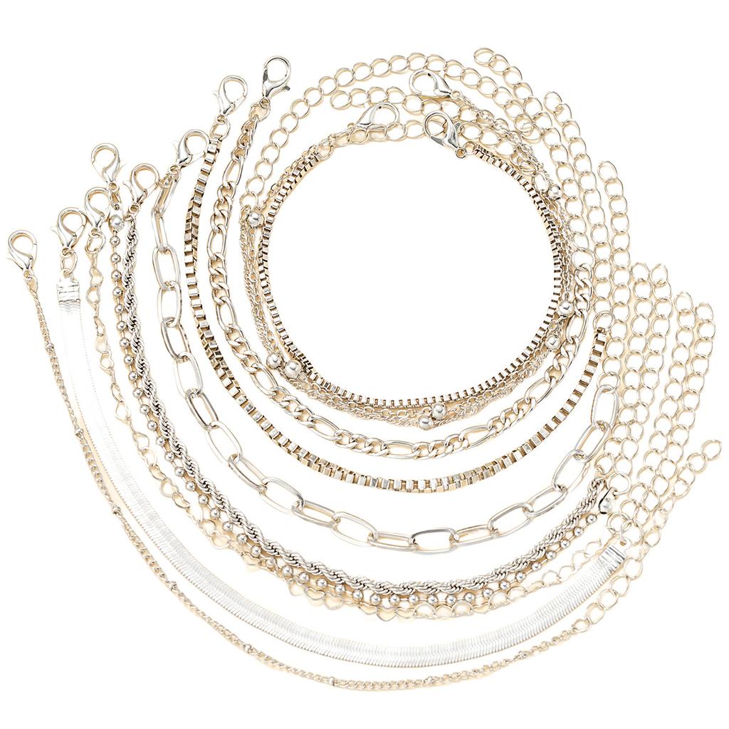 17KM 11 Piece Set of Alloy Heart-shaped Round Bead Bracelet with Multiple Layers of Minimalist Layered Chain Accessories for Women Jewelry Accessories