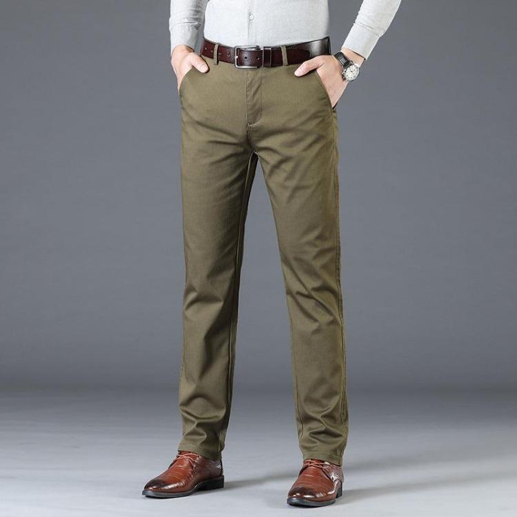 High Elasticity Slim Fit Casual Pants for Men Comfortable Business Formal Skin Friendly Four Season 30 оливковое зеленый