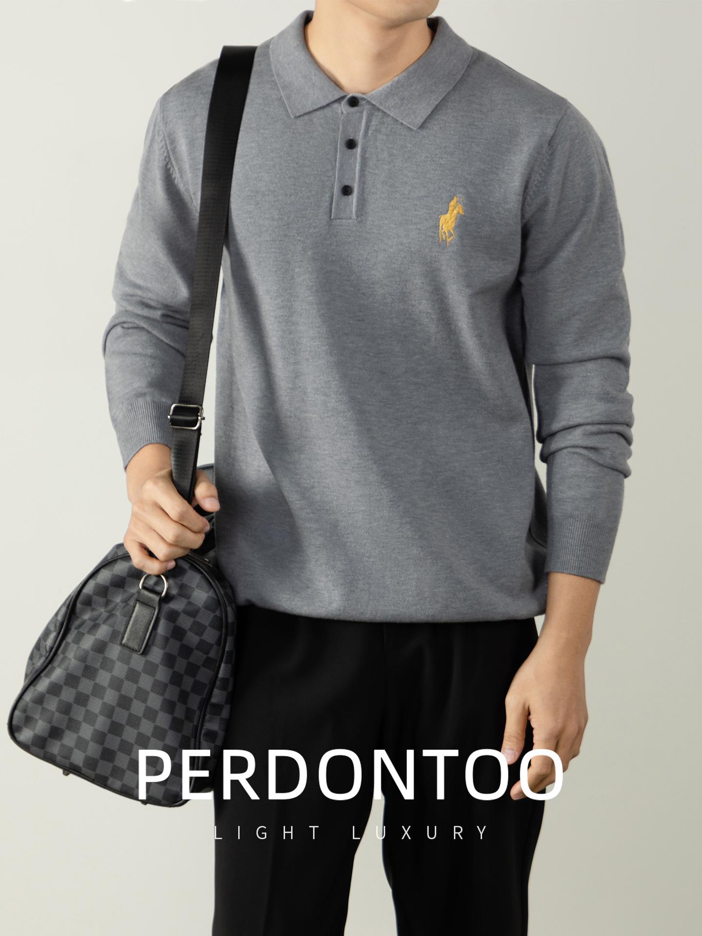 Men s Luxury Lambswool Sweater with Lapel and Knight Embroidery - 2025 Autumn/Winter Collection 4XL