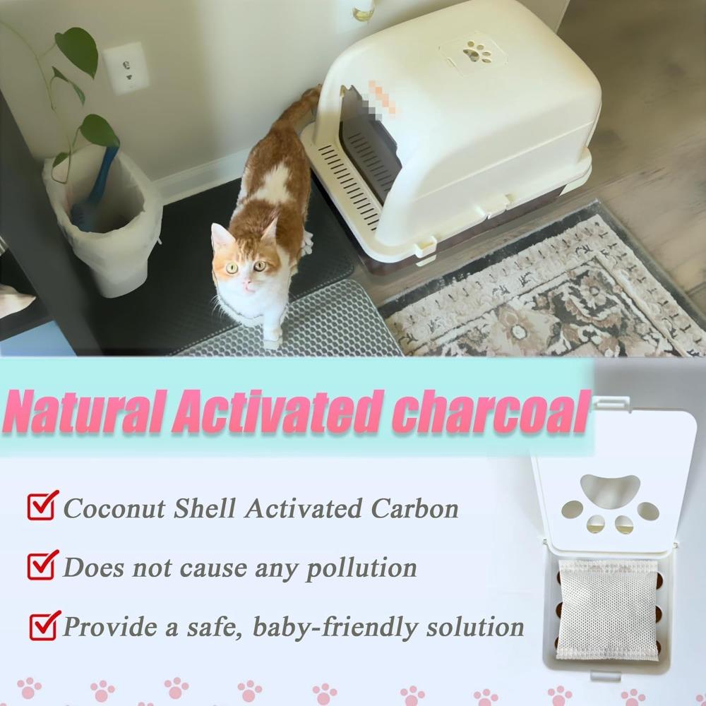 12PCS Universal Cat Litter Box Odor Eliminator, Natural Activated Charcoal Filters Replacement for Hooded Automatic Toilet