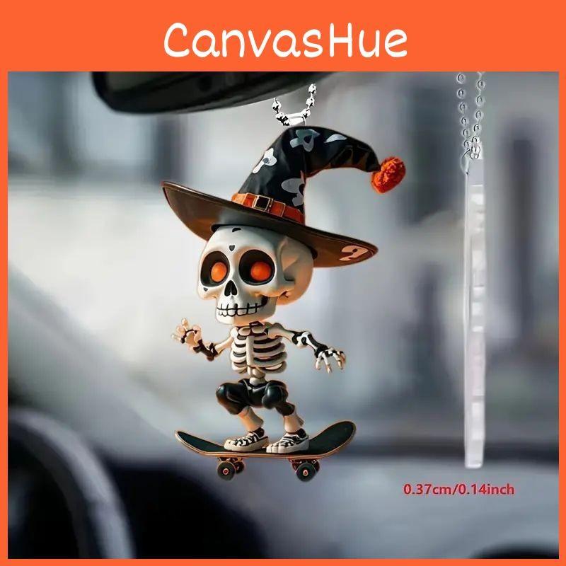 Acrylic Skeleton 2d Skateboard Design Halloween Car Pendant For Decoration