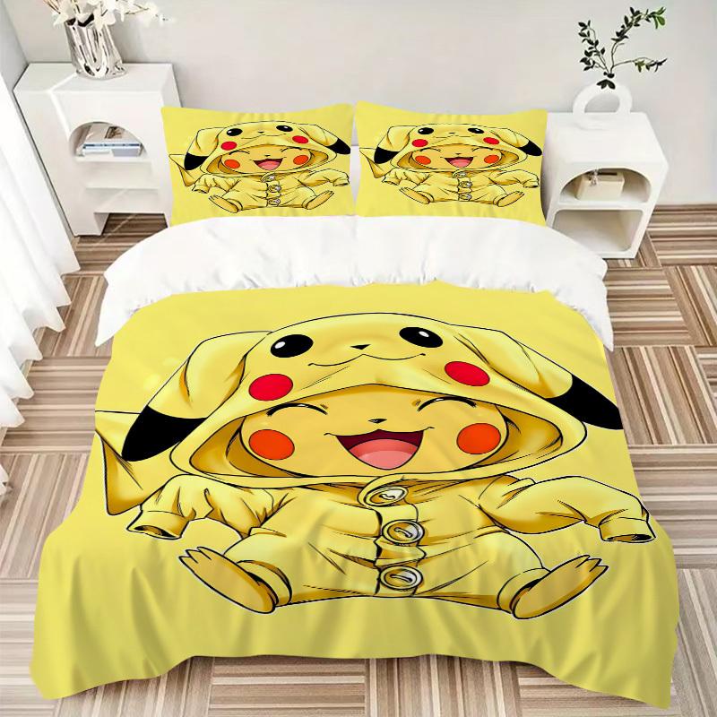 3pcs Pikachu Costume Duvet Cover Set, 1 Duvet Cover + 2 Pillowcases (No Insert), High-Definition Print, Home & Dorm Set yy251208081