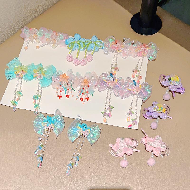 Kinder Nationalfeiertag Hanfu Kopfschmuck: Haarnadel mit Quaste und Schmetterling im antiken Stil mit Farbverlauf für Mädchen