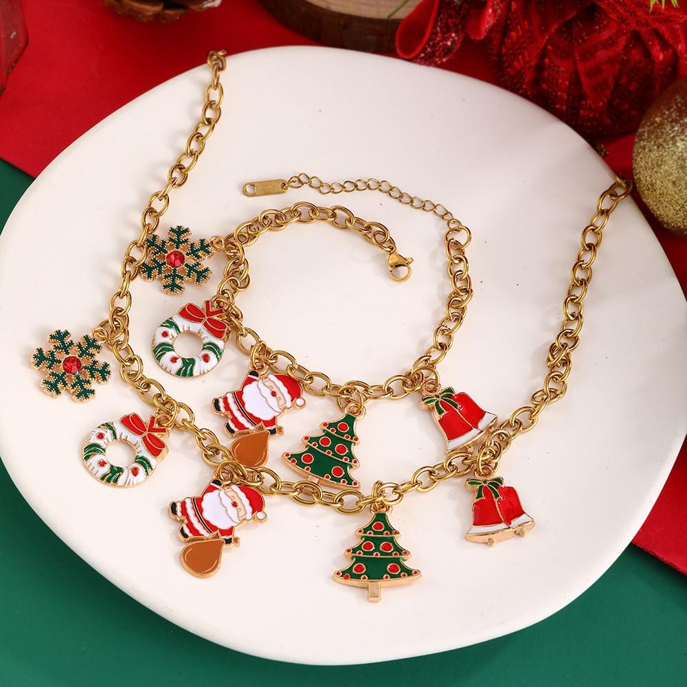 High-End Christmas Necklace with Cartoon Christmas Tree and Bells Design