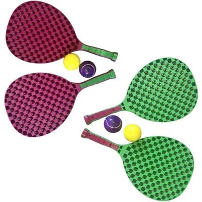 Strandtennis Sæt 2 Plastik Ketsjere 50 cm med 2 Skumbolde og Transporttaske - Tilfældig Farve