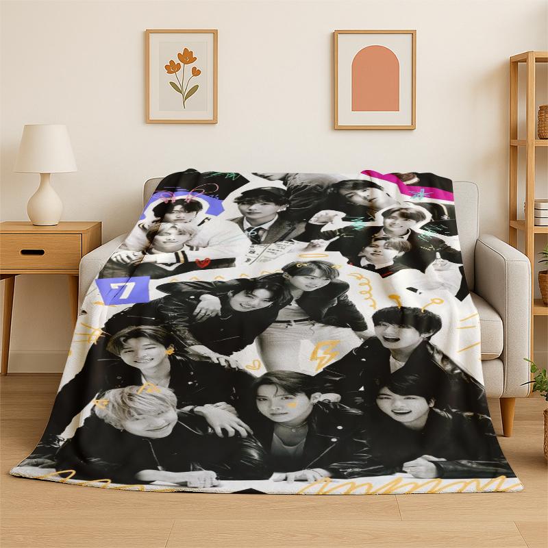 Kpop BBTS Fashion Group Star Flannel Blanket Soft Warm Throw Blanket for Bedroom Living Room Bed Travel Camping Picnic Gift