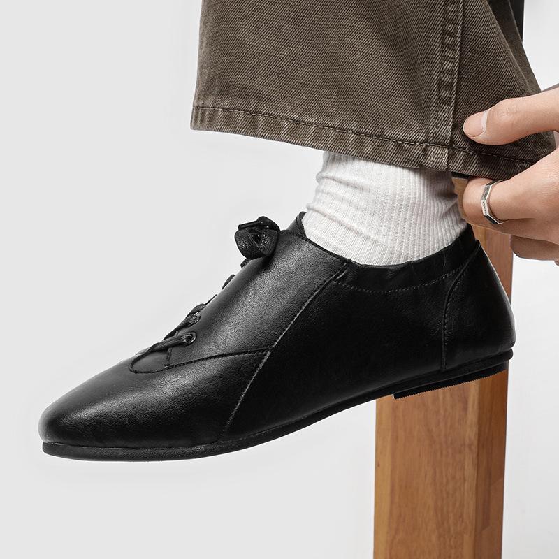 Retro Pleated, Oblique Lace-up Flat-bottomed German Training Shoes Men's Niche Derby shoes-J