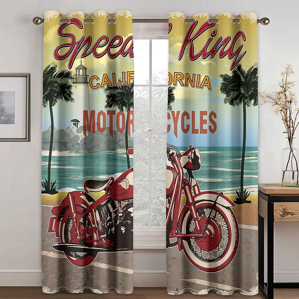 

Крутая серия мотоциклов, роскошная занавеска от солнца, 2 шт., для гостиной, спальни, украшения дома, крючок, перфорация 100W130H(CM)40x51in&Grommet Top