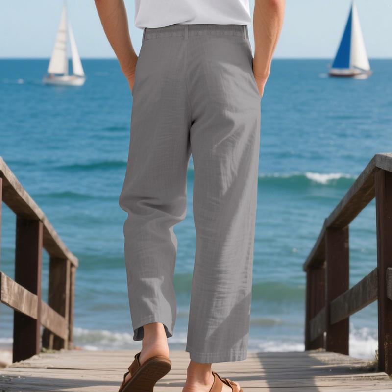 Men's Linen Casual Pants Summer Loose Straight Leg Naples Gurkha Wide Leg Trousers for Men