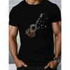 European Size Men'S Summer T-Shirt with Guitar Music Notes Short Sleeves